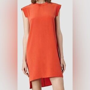 All Saints Orange-Red 100% Silk Tonya Stitch Sleeveless Shift Dress Size US 2